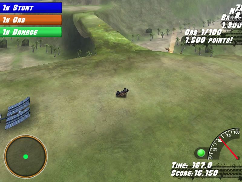 Off-Road Velociraptor Safari (Browser) screenshot: Crash... but the jeep cannot be damaged permanently.