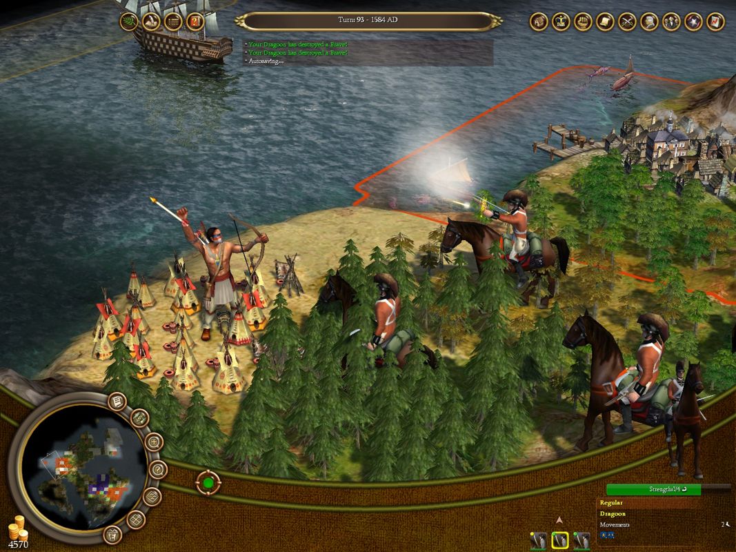 Sid Meier's Civilization IV: Colonization (Windows) screenshot: Attacking a native village.