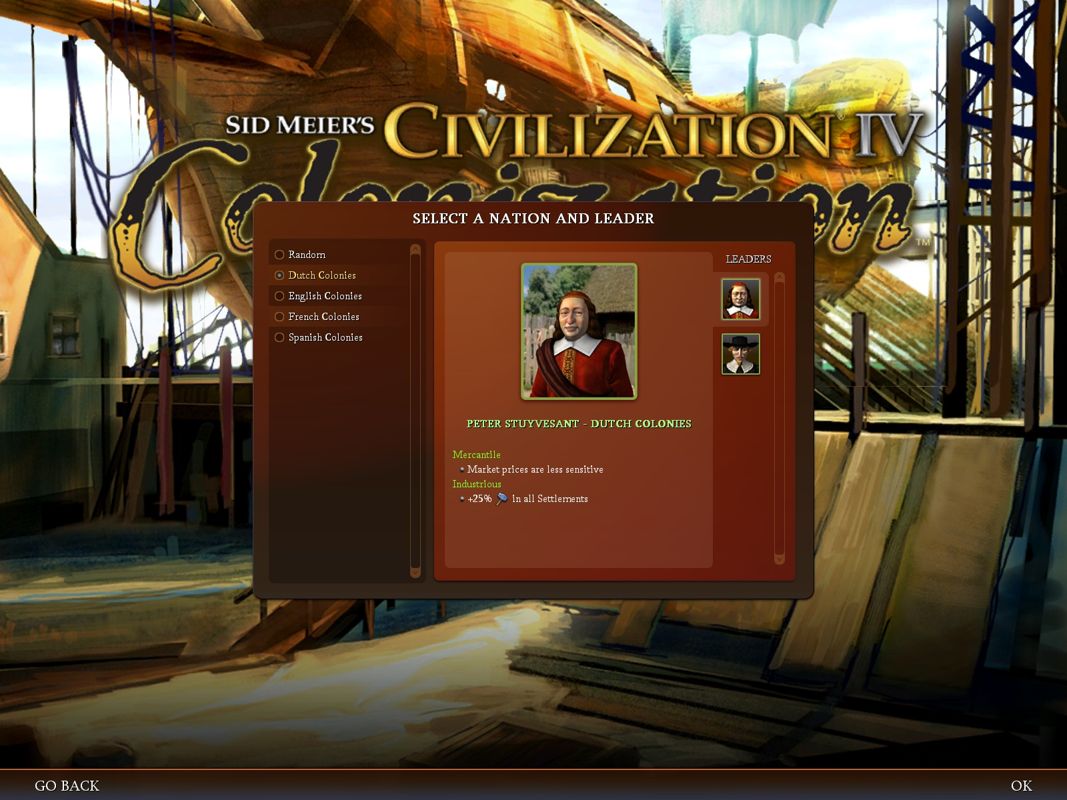 Sid Meier's Civilization IV: Colonization (Windows) screenshot: Choosing your character.