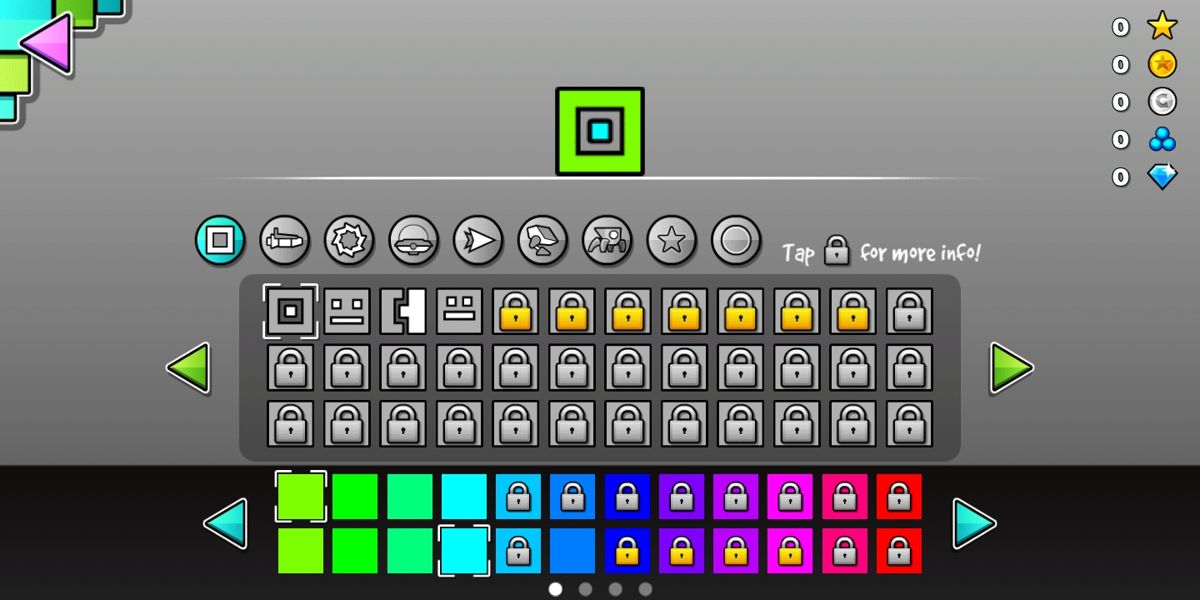 Geometry Dash: Meltdown (Android) screenshot: Player Customization menu