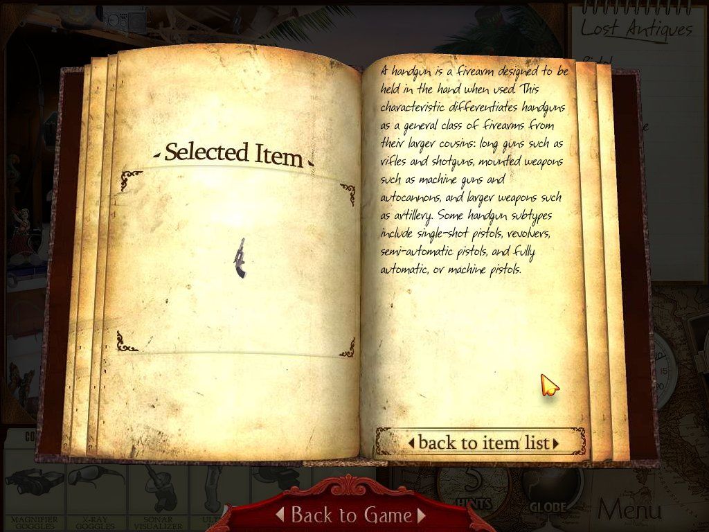 Hidden Relics (Windows) screenshot: Item description