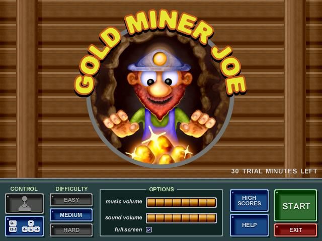 Gold Miner Joe (Windows) screenshot: Main menu