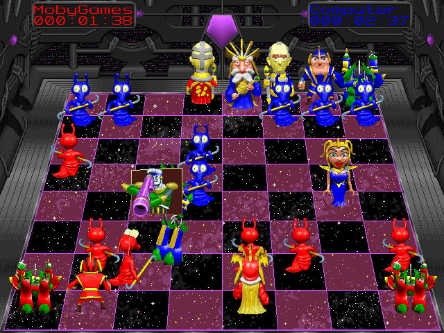 Battle Chess 4000 (DOS) screenshot: Rook bazookas Pawn (SVGA).