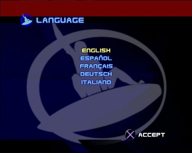 TransWorld Surf (PlayStation 2) screenshot: The language selection screen