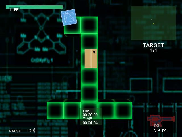 Flash Gear Solid VR: The NIKITA Missions (Browser) screenshot: Snake sneaks towards a target.