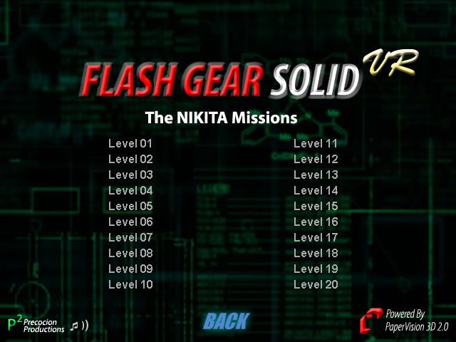 Flash Gear Solid VR: The NIKITA Missions (Browser) screenshot: Level selection