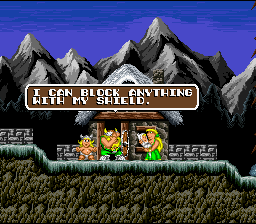 The Lost Vikings (SNES) screenshot: When starting a new game, all Vikings introduce themselves and explain their abilities.