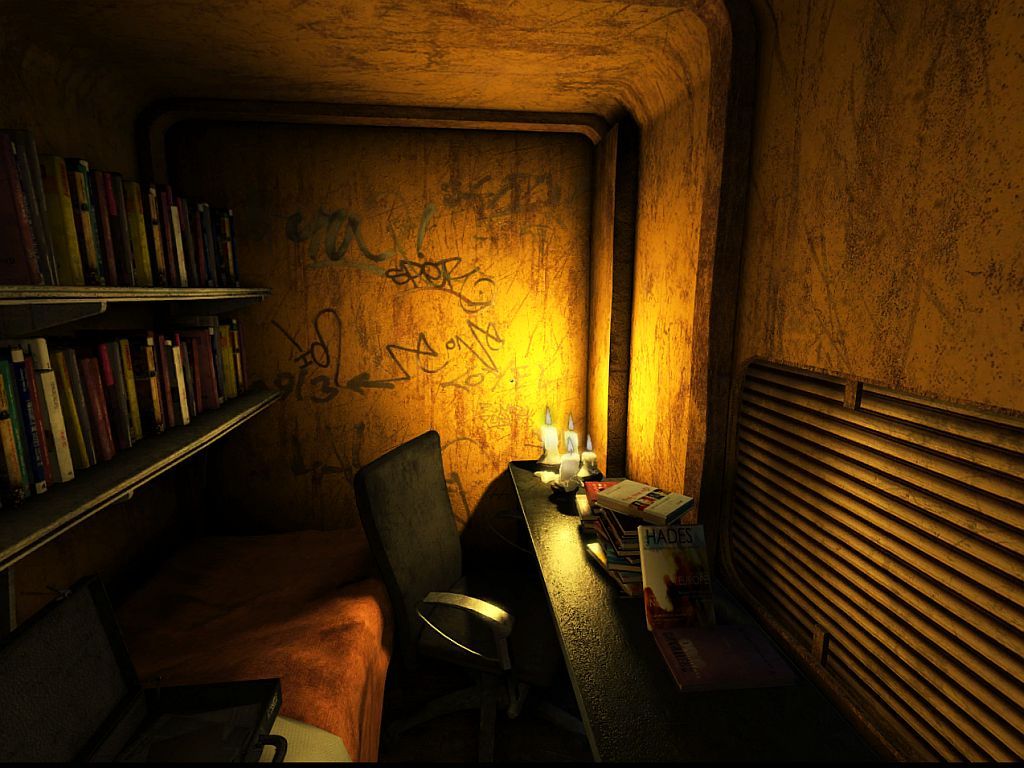 Nikopol: Secrets of the Immortals (Windows) screenshot: Gorgon's room at the cemetery