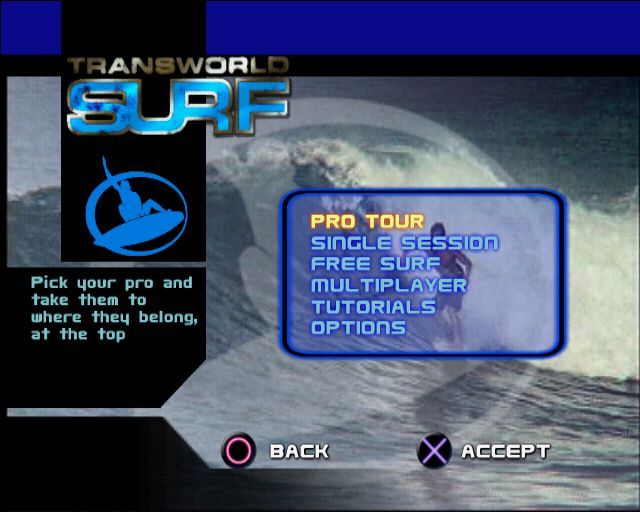 TransWorld Surf (PlayStation 2) screenshot: The main menu