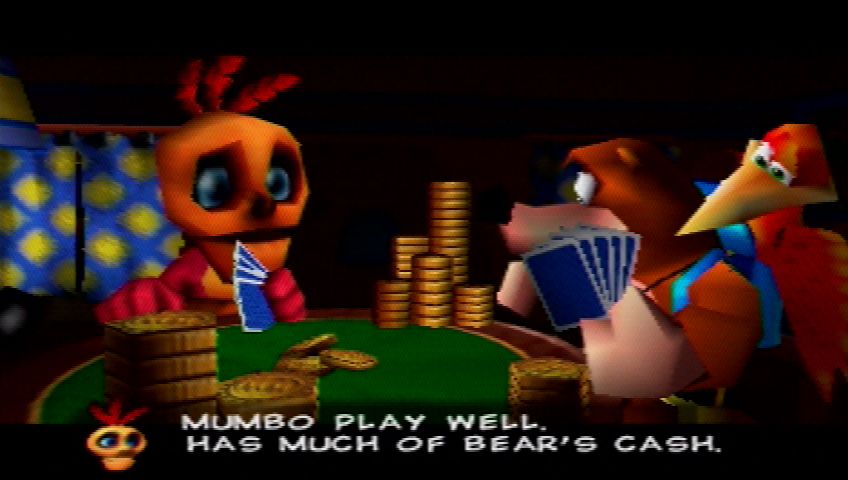 Banjo-Tooie (Nintendo 64) screenshot: Two years after the original game, Banjo and friends are playing poker one dark night...