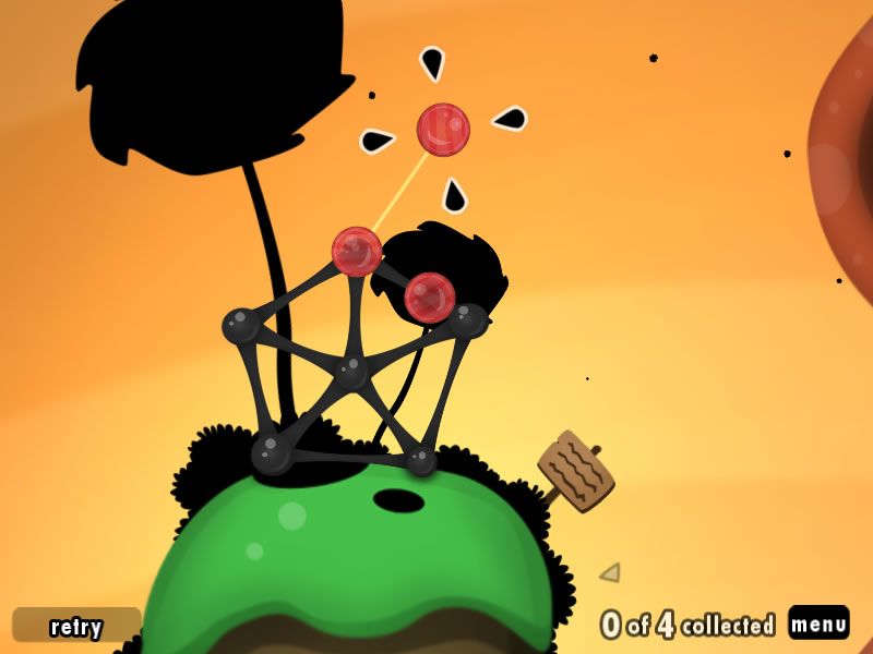 World of Goo (Windows) screenshot: Click the signs to receive hints.