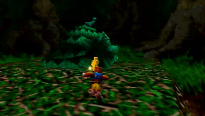 Banjo-Tooie (Nintendo 64) screenshot: Creep through the sticks to steal the jade snake's treasure.