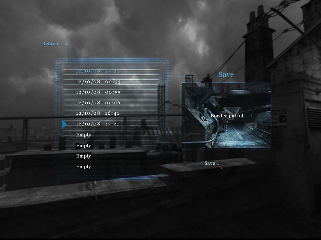 Nikopol: Secrets of the Immortals (Windows) screenshot: Save game screen
