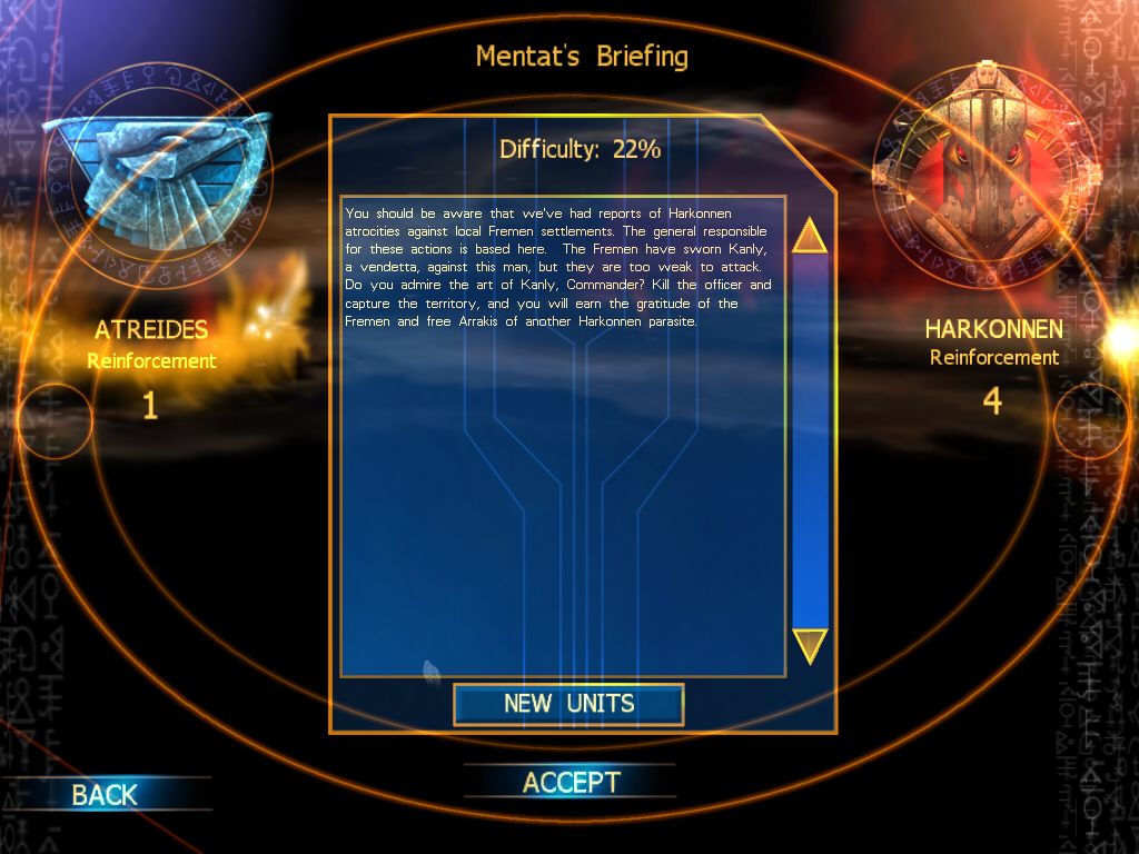 Emperor: Battle for Dune (Windows) screenshot: Mentat's Briefing