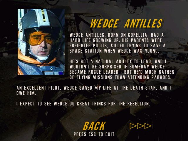 Star Wars: Rogue Squadron 3D (Windows) screenshot: Character Bio