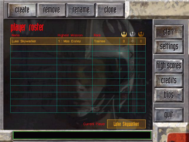 Star Wars: Rogue Squadron 3D (Windows) screenshot: Main menu