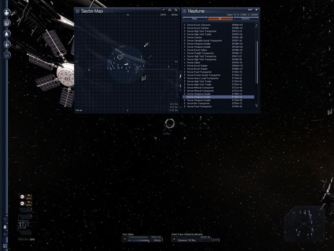 X³: Terran Conflict (Windows) screenshot: The sector map with everything you possibly want to know.