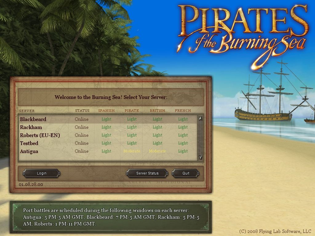 Pirates of the Burning Sea (Windows) screenshot: Login screen