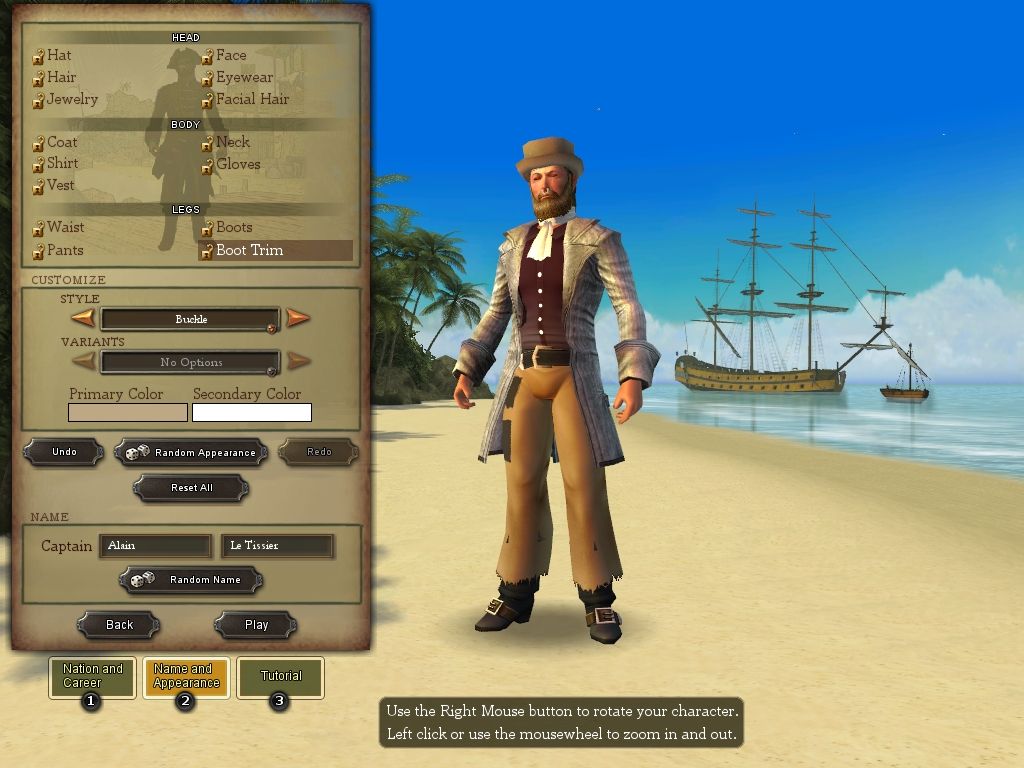Pirates of the Burning Sea (Windows) screenshot: Character creation screen