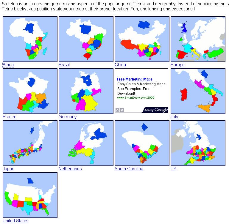 Statetris (Browser) screenshot: Level selection