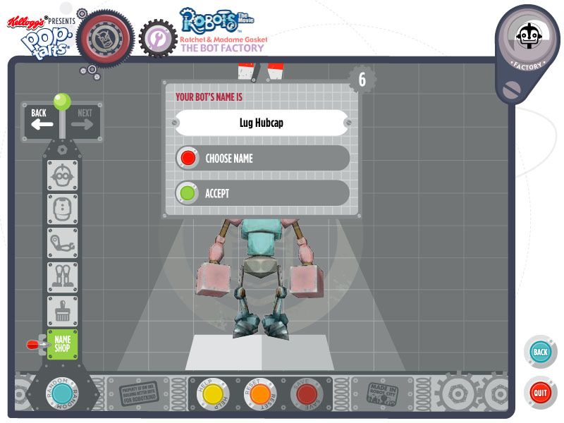 Kellogg's Pop-Tarts Presents Ratchet & Madame Gasket's Sweeper Zone (Windows) screenshot: Name your robot after its construction is complete