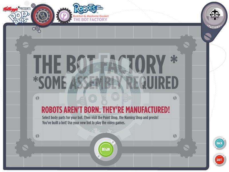 Kellogg's Pop-Tarts Presents Ratchet & Madame Gasket's Sweeper Zone (Windows) screenshot: Bot Factory title screen