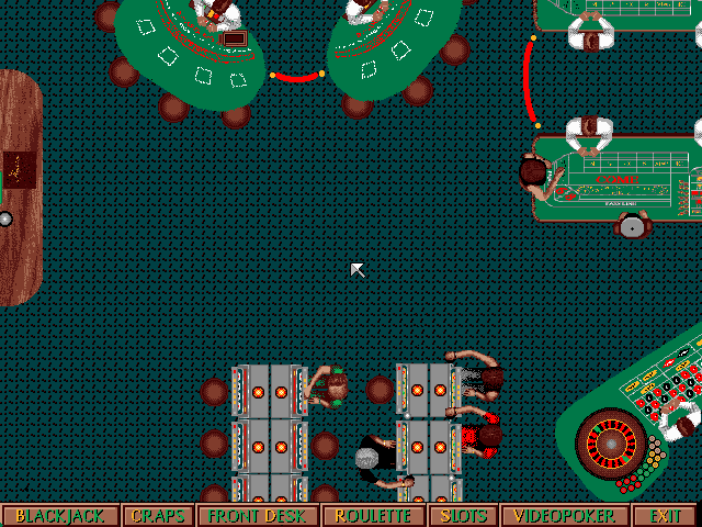 Beat the House (DOS) screenshot: Main game casino/game select screen.