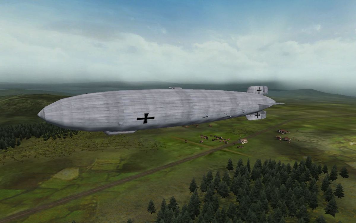 Wings of Honour: Battles of the Red Baron (Windows) screenshot: Flying the Zeppelin in a free flight scenery.