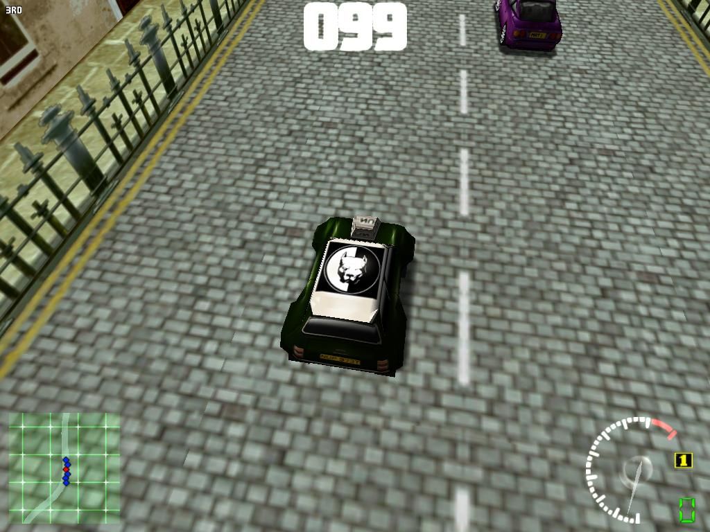 Test Drive 5 (Windows) screenshot: Some of the unlockable cars are pretty funny. Take, for instance, the Pitbull Special.