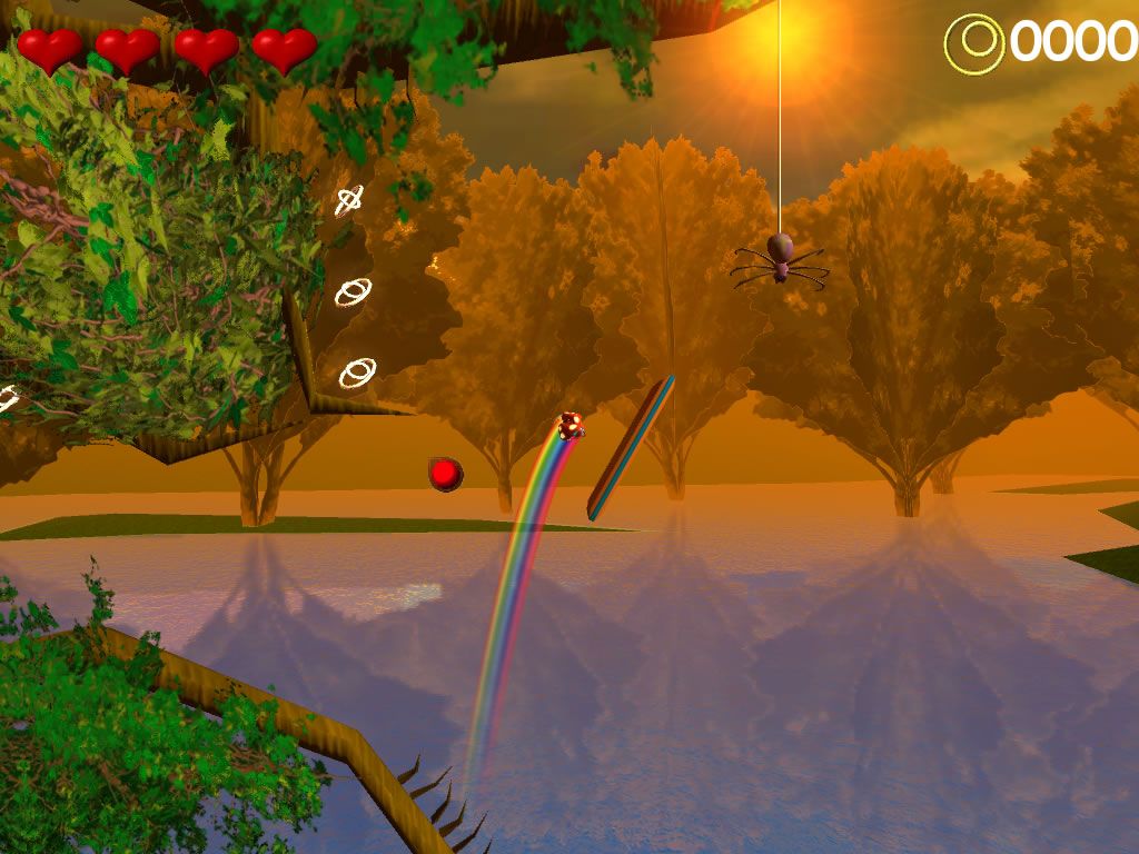 Somersault (Windows) screenshot: Make sure not to touch the spider or the sharp branches.