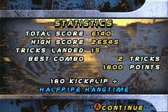 Tony Hawk's Pro Skater 2 (Game Boy Advance) screenshot: Run Stats