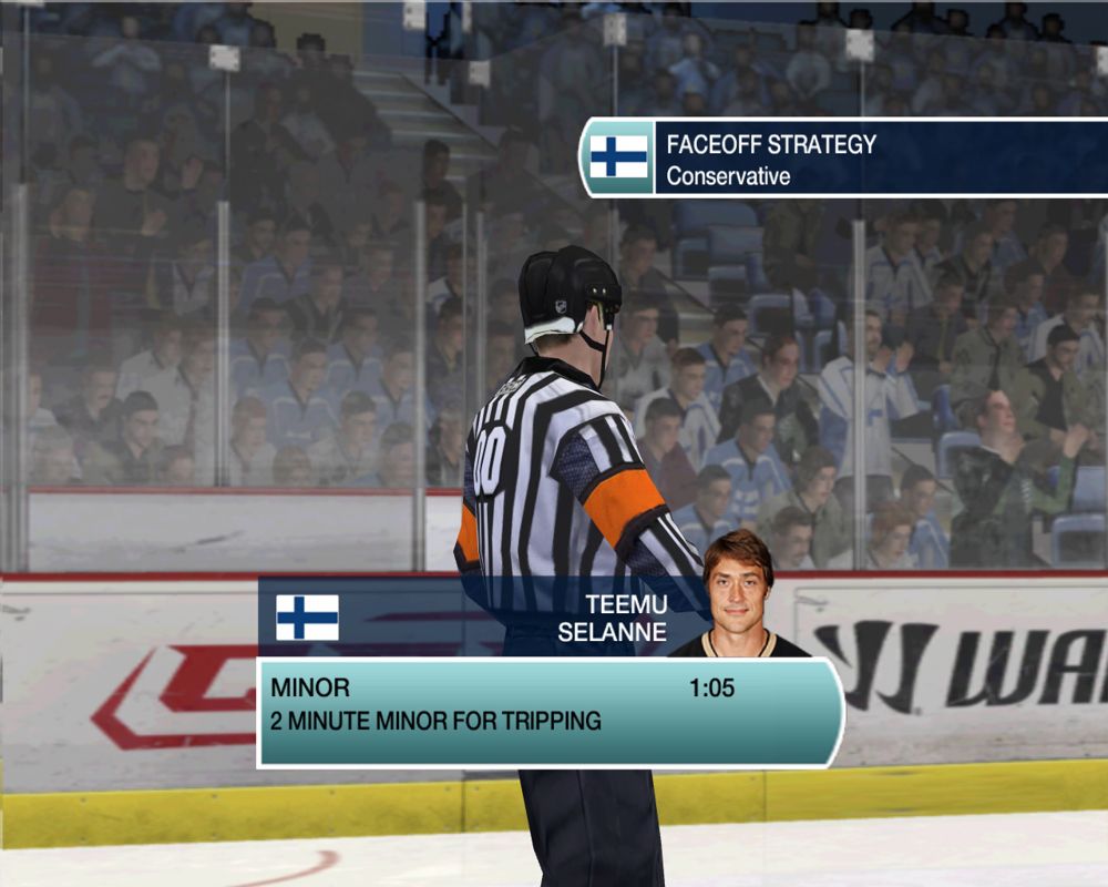 NHL 09 (Windows) screenshot: Teemu Selänne gets a two minute penalty.