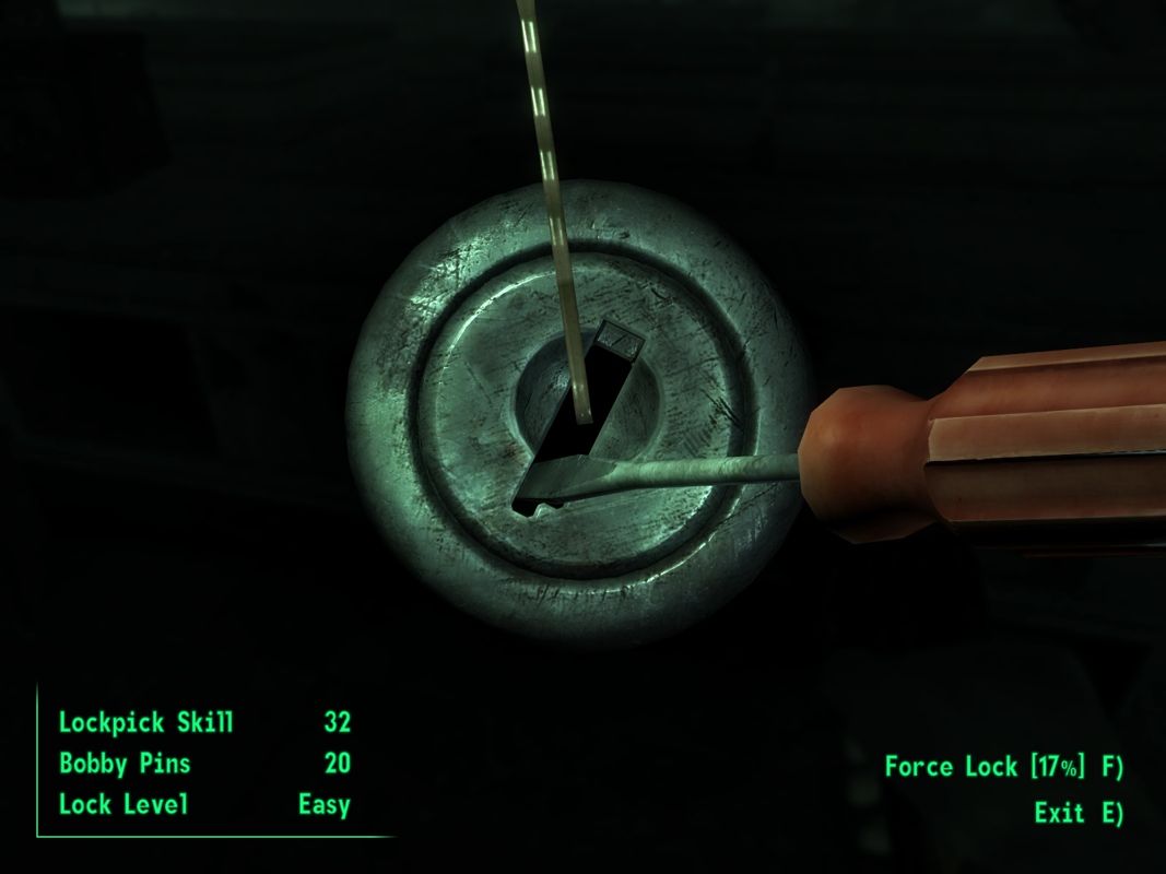 Fallout 3 (Windows) screenshot: Picking a lock - obviously.