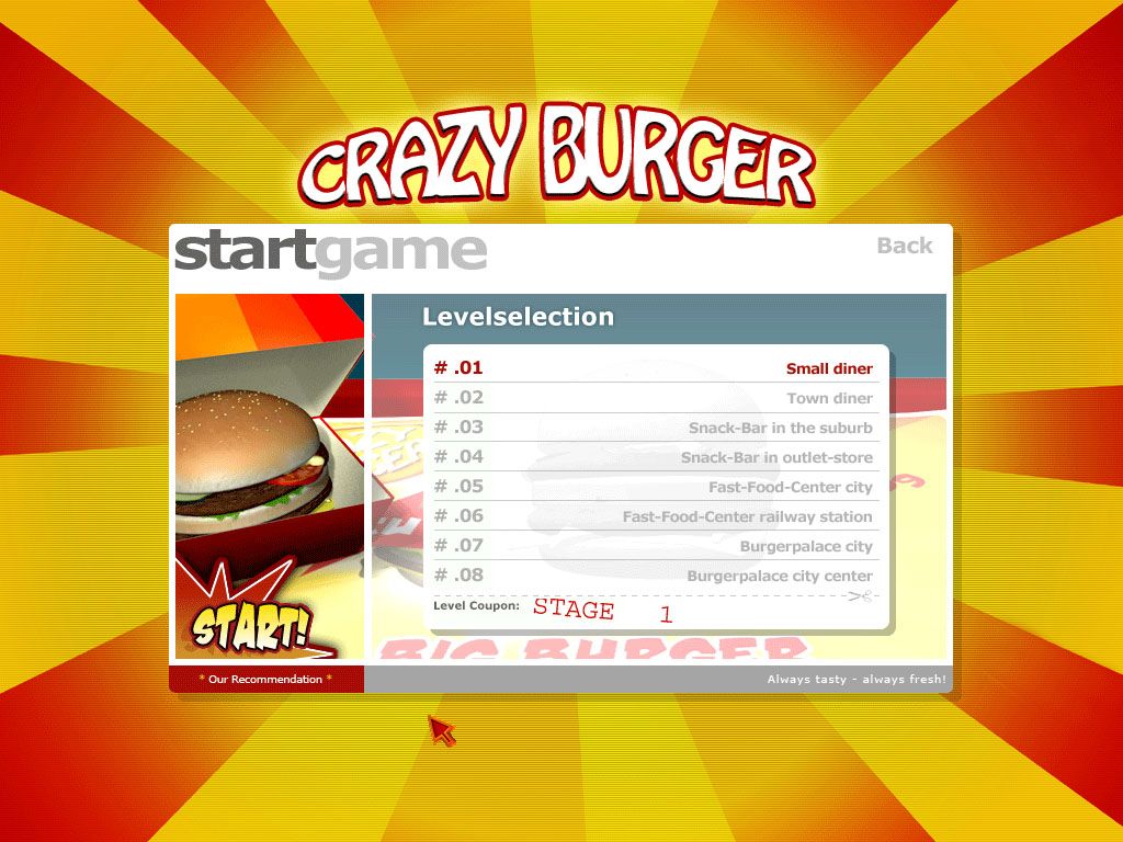 Crazy Burger (Windows) screenshot: Level select