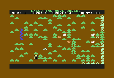 Panzer-Jagd (Commodore 64) screenshot: Moving additional support and infantry