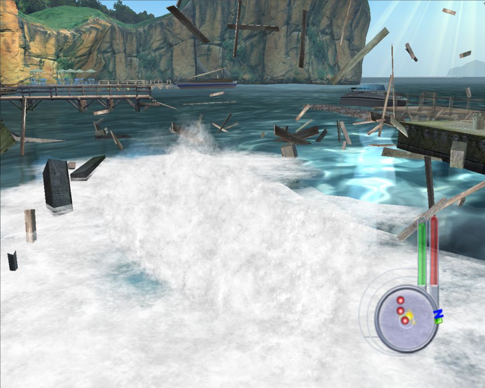 Jaws: Unleashed (Windows) screenshot: Destroying piers.