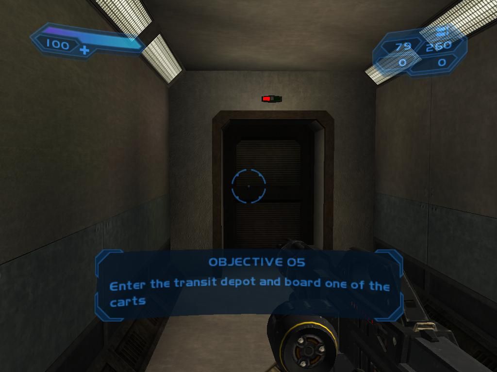 Mace Griffin: Bounty Hunter (Windows) screenshot: Getting a new objective during a mission