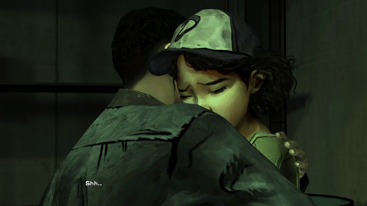The Walking Dead (Windows) screenshot: Episode 2 - Clementine needs comforting after witnessing something gruesome.