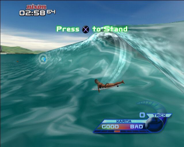 TransWorld Surf (PlayStation 2) screenshot: In the water waiting to catch the wave