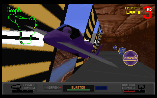 Slipstream 5000 (DOS) screenshot: You could find secret places at any time like this. Hey, is it a turbo?