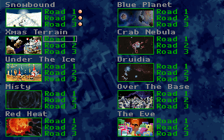 SkyRoads: Xmas Special (DOS) screenshot: Available worlds