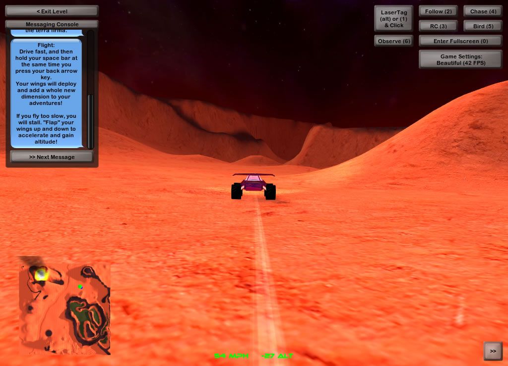Mars Explorer (Browser) screenshot: Approaching a hill at fast speed, ideal to start flying.