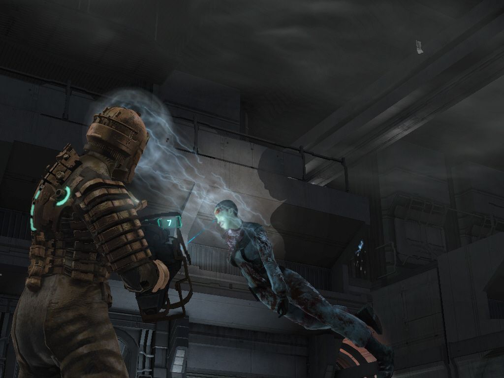 Dead Space (Windows) screenshot: Kinesis can be used to lift and throw...ehum.. objects... This is often used to solve puzzles, and is a good way to kill enemies without wasting ammo.