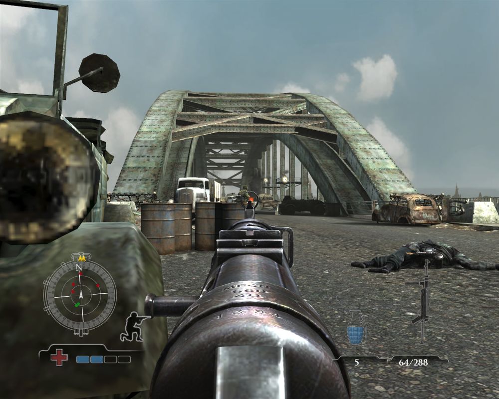 Medal of Honor: Airborne (Windows) screenshot: Firefight on the bridge.