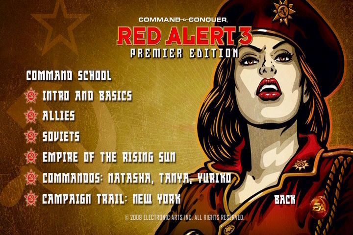 Command & Conquer: Red Alert 3 (Premier Edition) (Windows) screenshot: Command School menu.