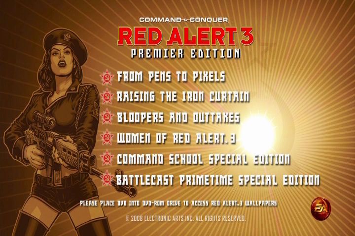 Command & Conquer: Red Alert 3 (Premier Edition) (Windows) screenshot: Bonus DVD menu.