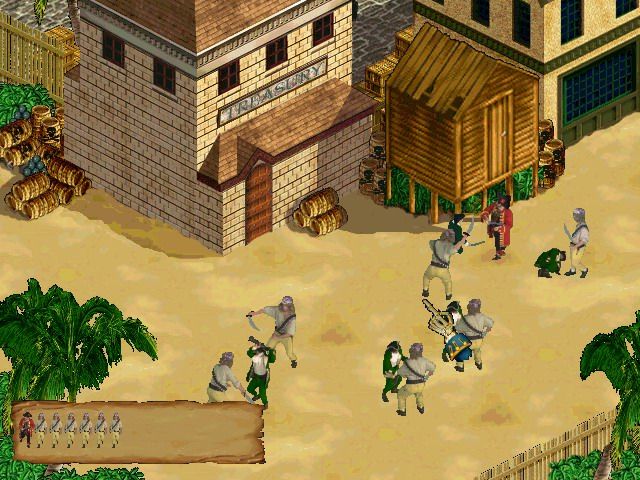 Buccaneer (Windows) screenshot: Fighting inside Town
