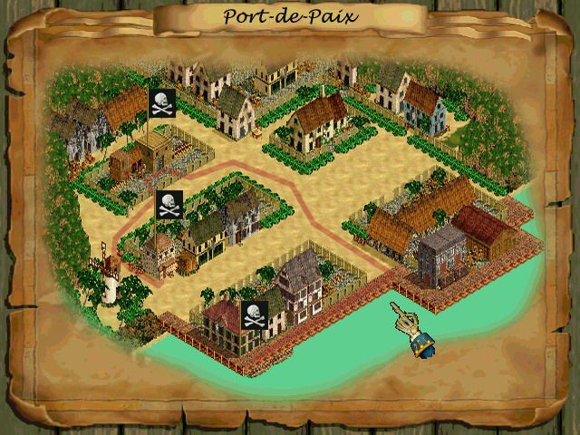 Buccaneer (Windows) screenshot: The French Port-de-Paix is under the rule of your Pirates.