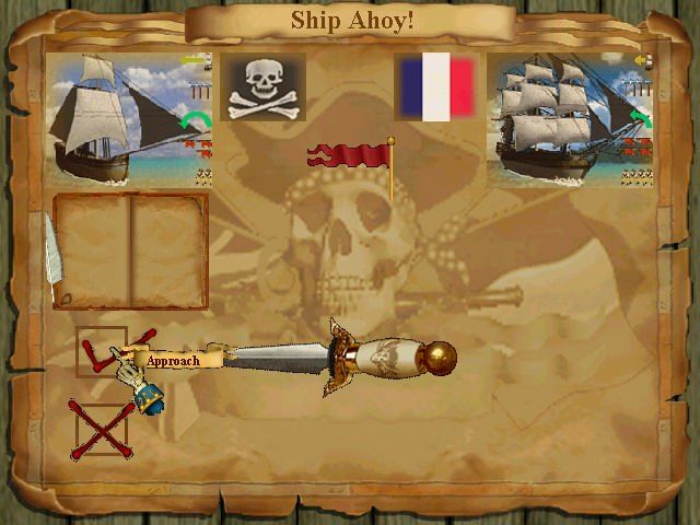 Buccaneer (Windows) screenshot: Encountering a ship.
