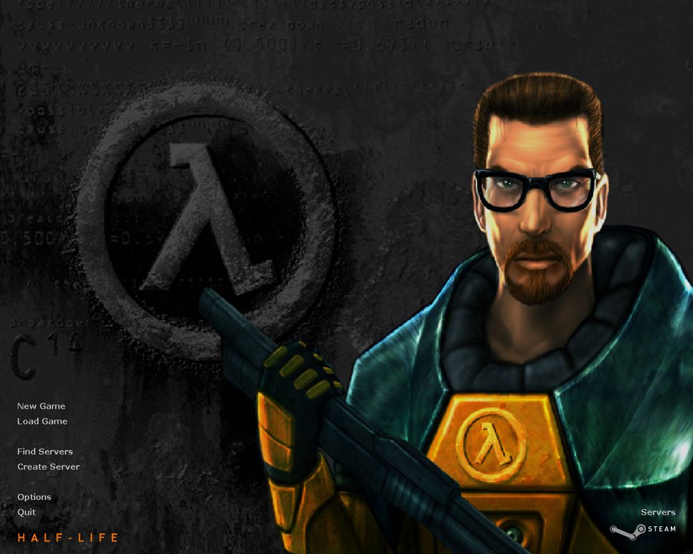 Half-Life (Windows) screenshot: Title screen and main menu (Steam release)